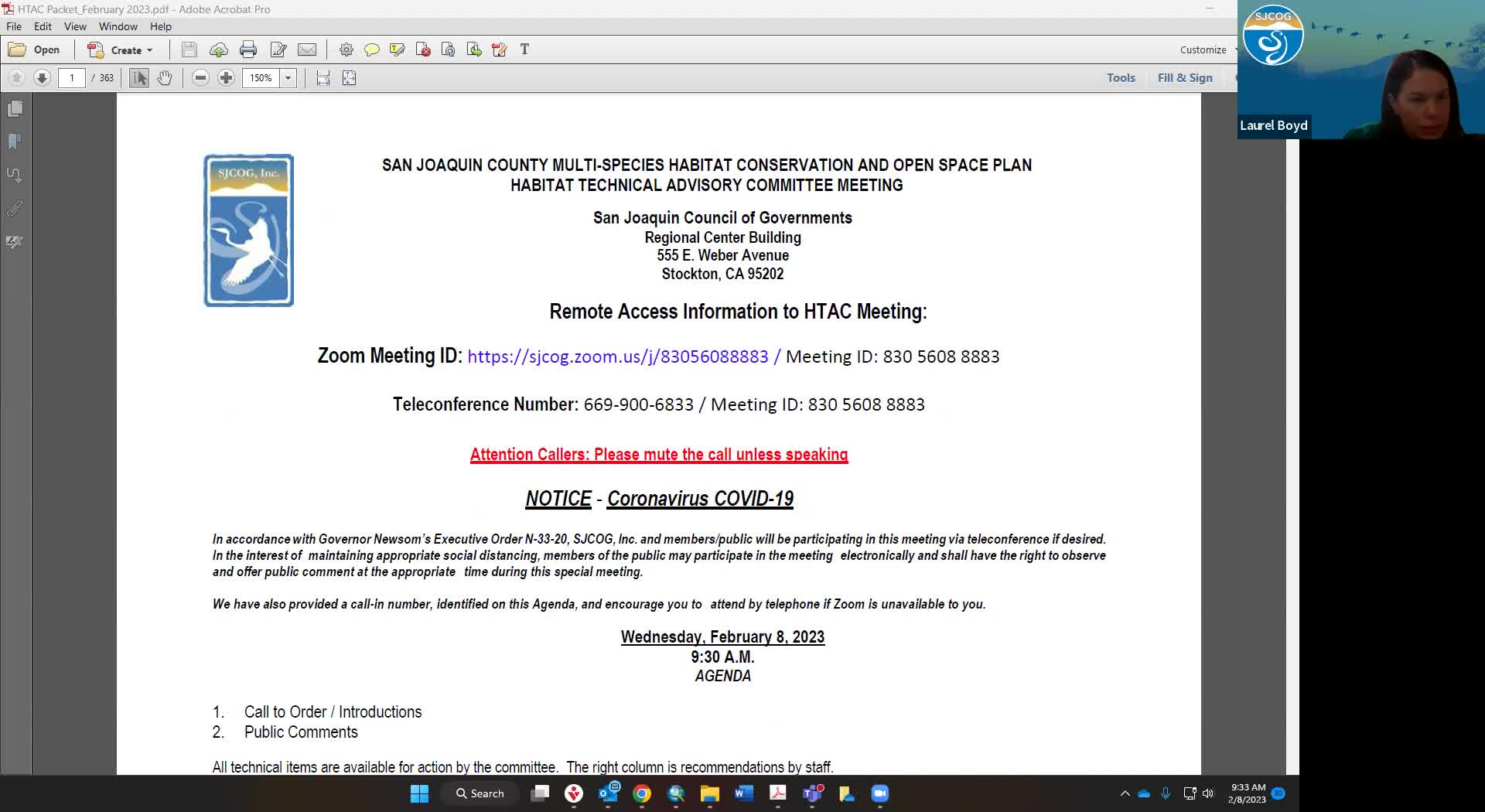 February 8, 2023 - San Joaquin Council of Governments Habitat Technical Advisory Committee