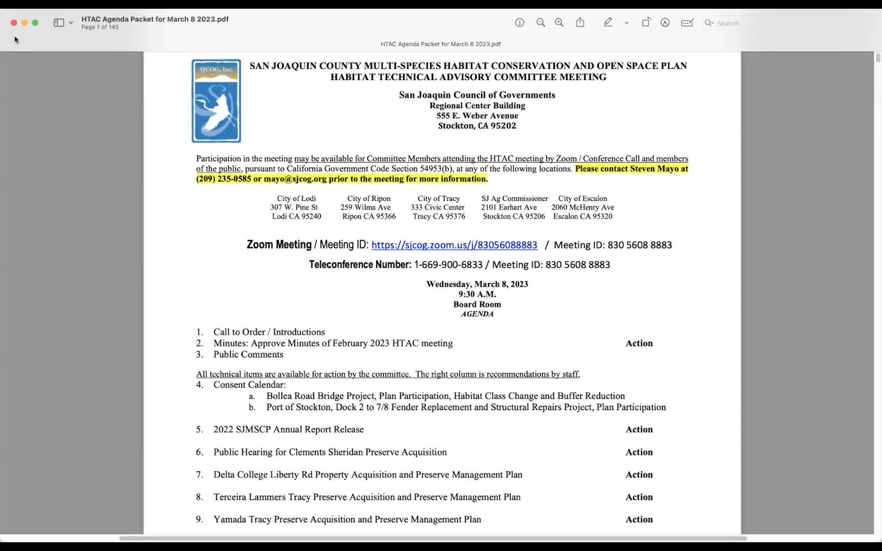 March 8, 2023 - Habitat Technical Advisory Committee Meeting