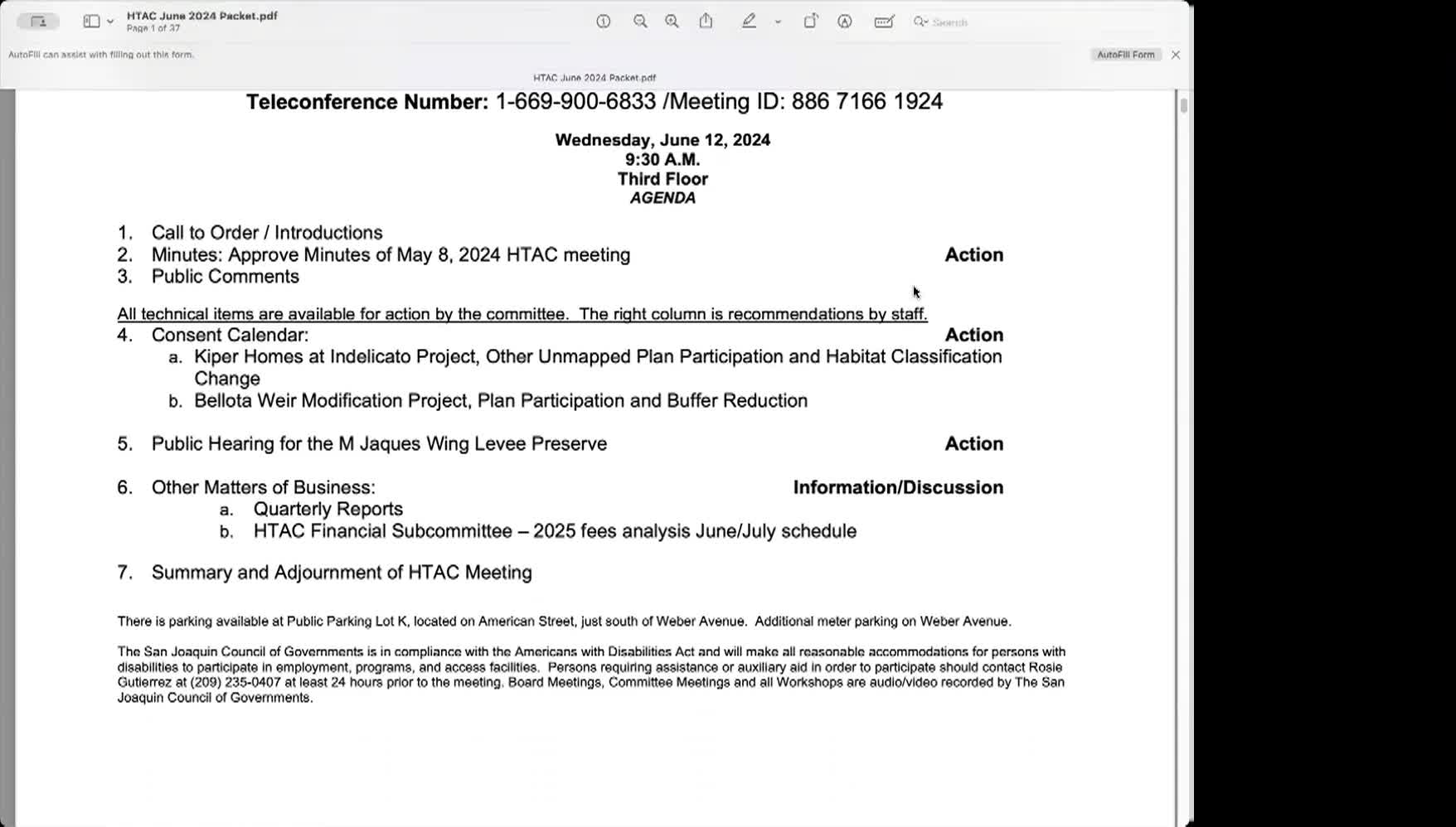 June 12, 2024 - San Joaquin Council of Governments Habitat technical Advisory Committee