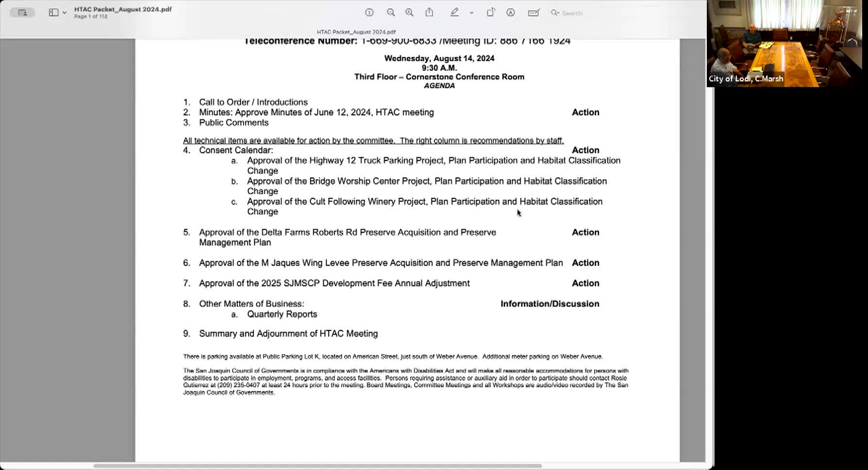 August 14, 2024 - San Joaquin Council of Governments Habitat Technical Advisory Committee Meeting