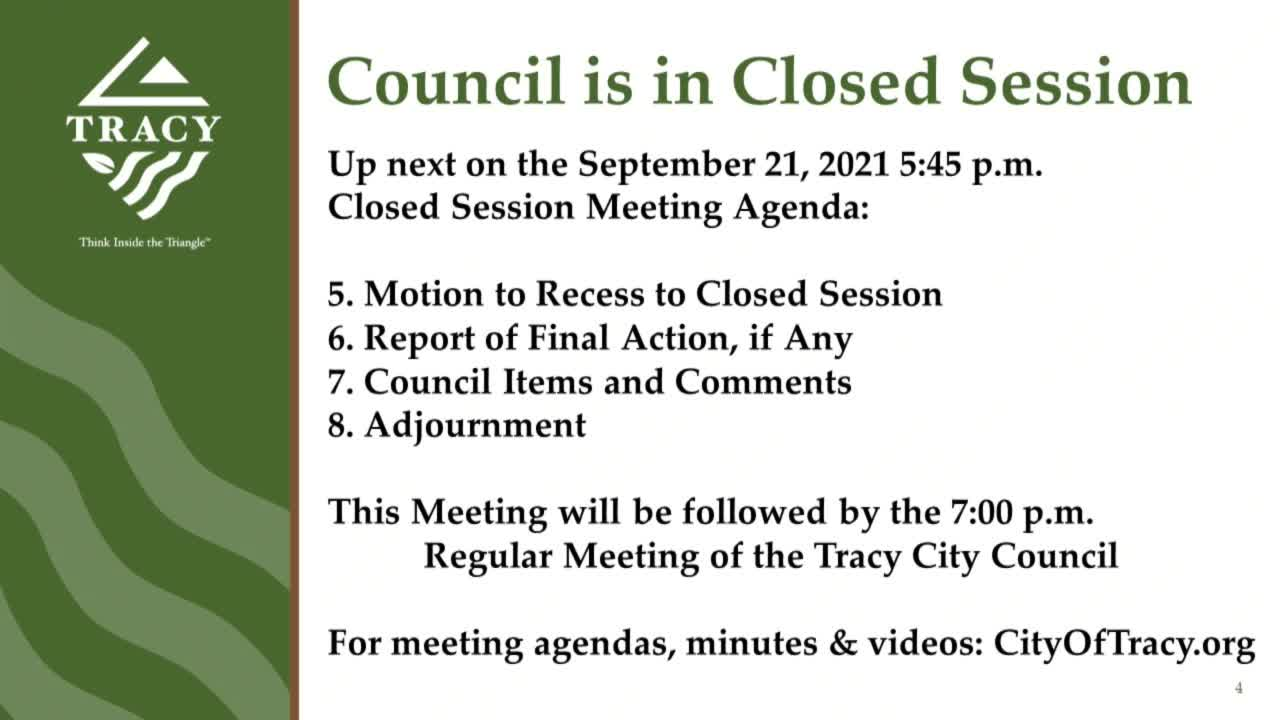Closed Session City Council Meeting 9-21-21